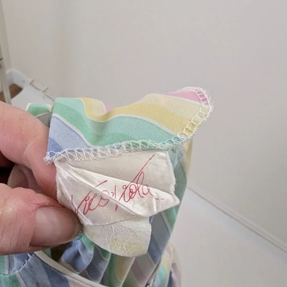 90's Striped Duster Pastel Wide Angel Sleeve Midi Zipper Front V-Neck 3/4 Maxi - Picture 6 of 12